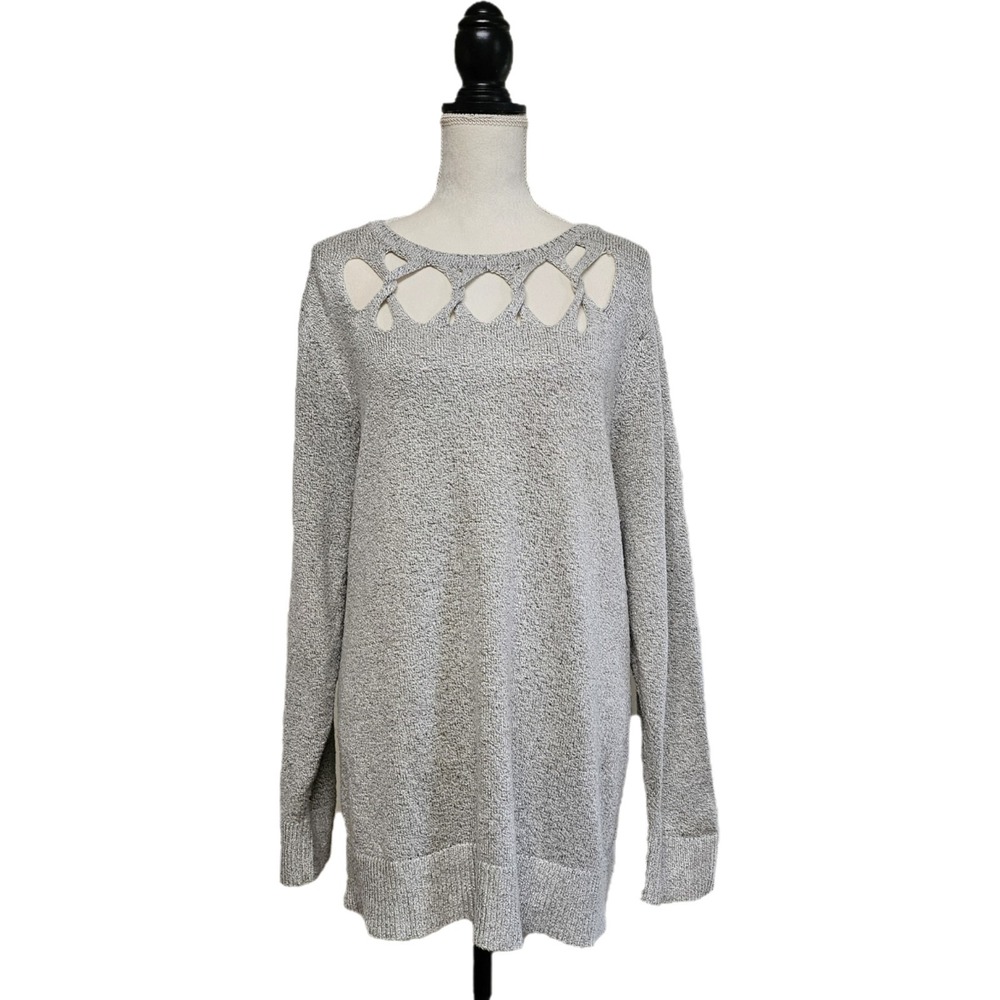 Torrid Gray Marled Cut Out Twist Neck Sweater Size 4X Feminine Boho - Picture 2 of 7